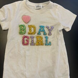 Lola + The Boys White Sequin 'BDAY GIRL' Tee with Pink Heart